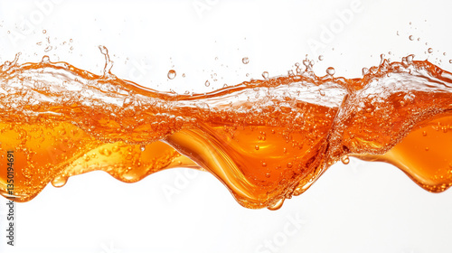 Bubbles and splashes from vibrant orange liquid creating dynamic waves during a refreshing moment