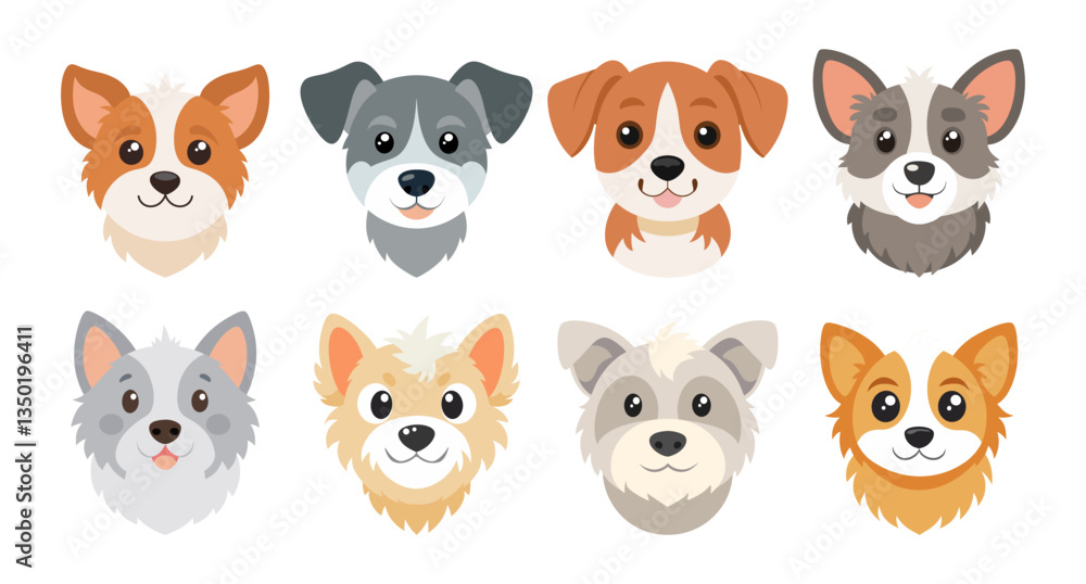 Collection of adorable dog faces perfect for designs and illustrations. Cute dogs. Collection of adorable dog faces perfect for designs and illustrations. Cute dogs.