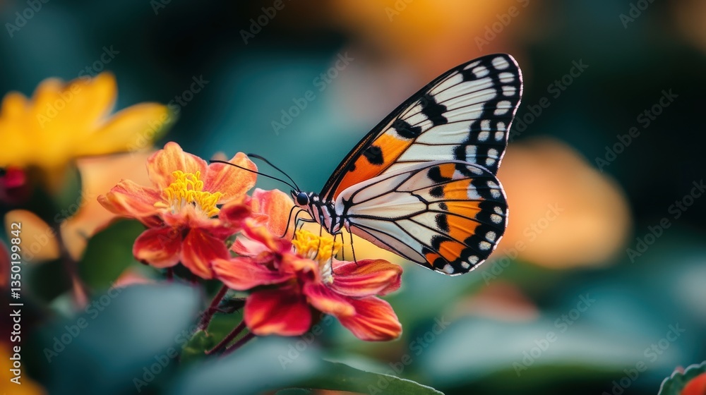 A Beautiful Butterfly Resting on a Bright Orange Flower A Beautiful Butterfly Resting on a Bright Orange Flower