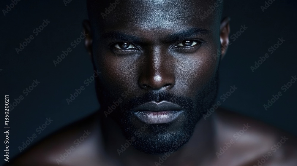 Close-up portrait of a dark-skinned man with intense gaze Close-up portrait of a dark-skinned man with intense gaze