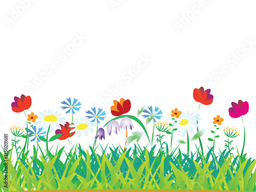 spring flowers and grass for coloring