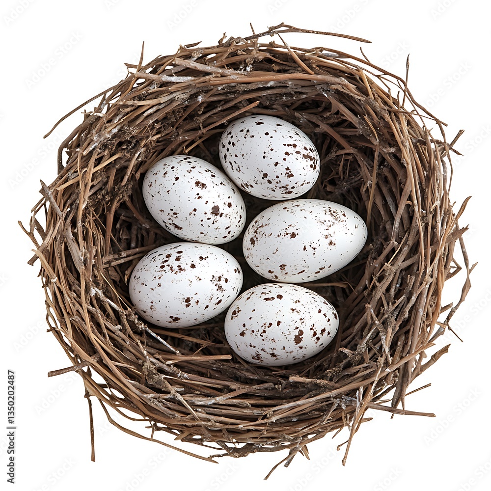 Obraz premium Nest with eggs isolated on white background
