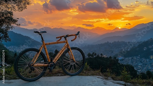 Bamboo bike sunset mountain vista