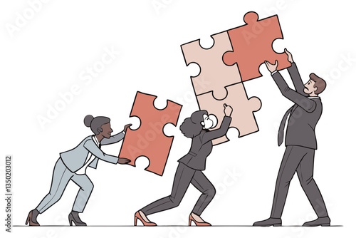 Diverse Business Team Putting Puzzle Pieces Together. Corporate Collaboration