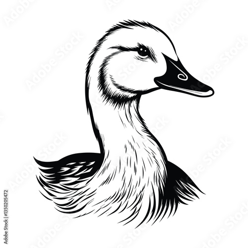 A simple and elegant silhouette of a goose head, showcasing its distinct beak and graceful neck. Ideal for farm branding, wildlife illustrations, minimalist designs, and nature-inspired artwork.
