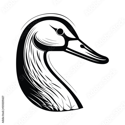 A simple and elegant silhouette of a goose head, showcasing its distinct beak and graceful neck. Ideal for farm branding, wildlife illustrations, minimalist designs, and nature-inspired artwork.