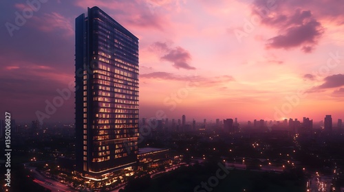 Sunset view of a majestic manor with beautiful gardens high resolution picture