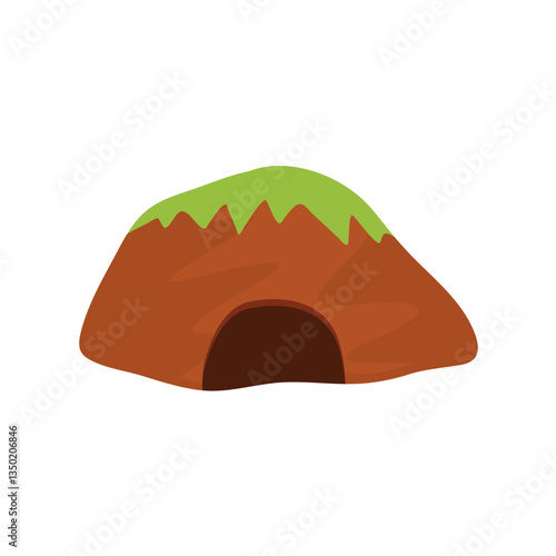 Small animal Burrow with grasses. Cute simple natural drawing for wild animal hiding place outdoor. Vector illustration.