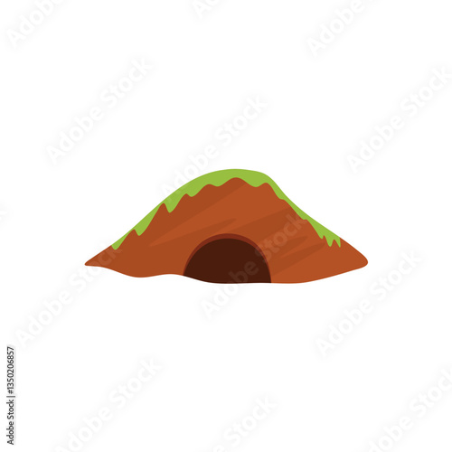 Small animal Burrow with grasses. Cute simple natural drawing for wild animal hiding place outdoor. Vector illustration.