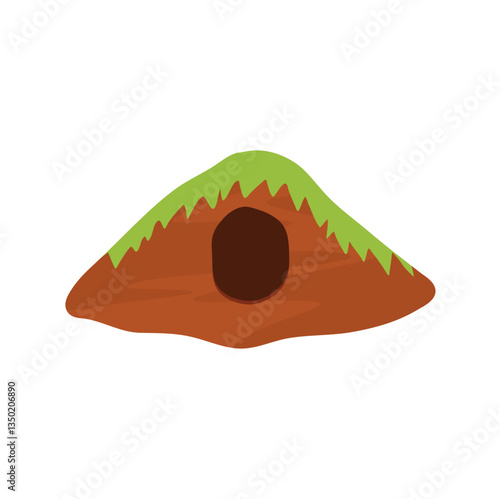 Small animal Burrow with grasses. Cute simple natural drawing for wild animal hiding place outdoor. Vector illustration.