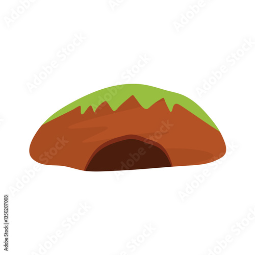 Small animal Burrow with grasses. Cute simple natural drawing for wild animal hiding place outdoor. Vector illustration.