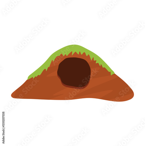 Small animal Burrow with grasses. Cute simple natural drawing for wild animal hiding place outdoor. Vector illustration.
