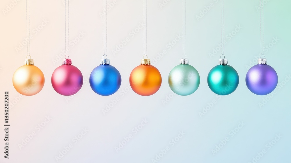 Colorful holiday baubles arranged in a gradient pattern, sleek and stylish festive design Colorful holiday baubles arranged in a gradient pattern, sleek and stylish festive design