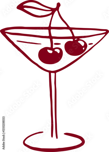 Cocktail with cherries. Coquette rococo art.