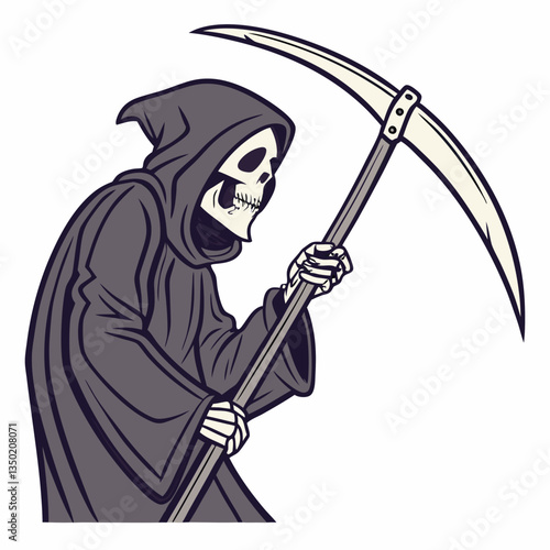 Grim Reaper Death with Scythe Halloween Illustration isolated on white background