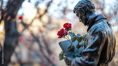 Sant Jordi (Barcelona, Spain), Sant Jordi Festival, Spain Traditional Festival, tradition of giving roses and books in Spain, Culture, Heritage, Cultural Heritage, Events, Roses, Books, Generative AI