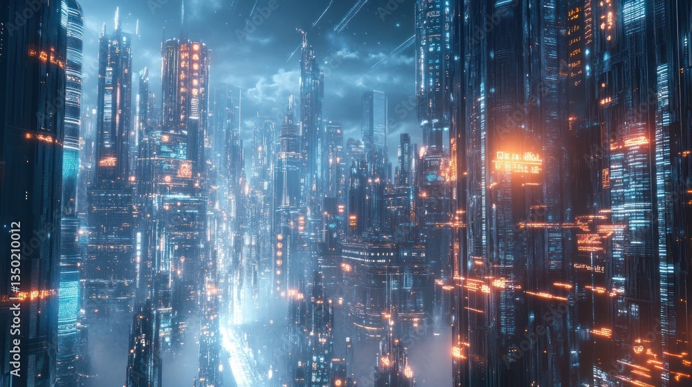 Fototapeta premium Futuristic Cityscape at Night (1)