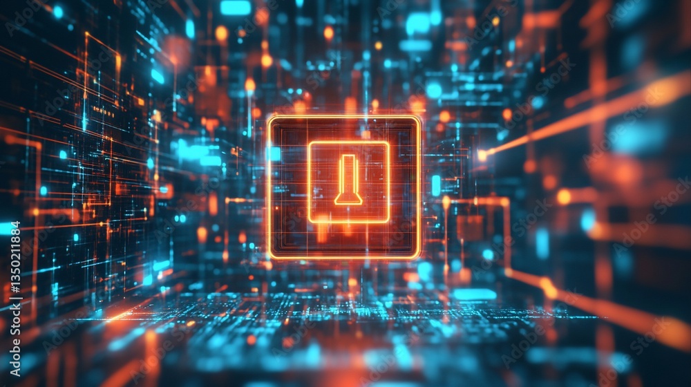 Obraz premium Digital Alert System: Cyber Security Network Warning