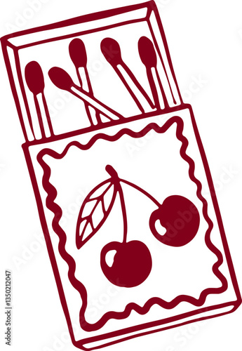 Cherry matchbox coquette cute illustration.