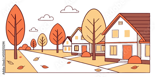 Autumn Suburb District with Houses Vector Design