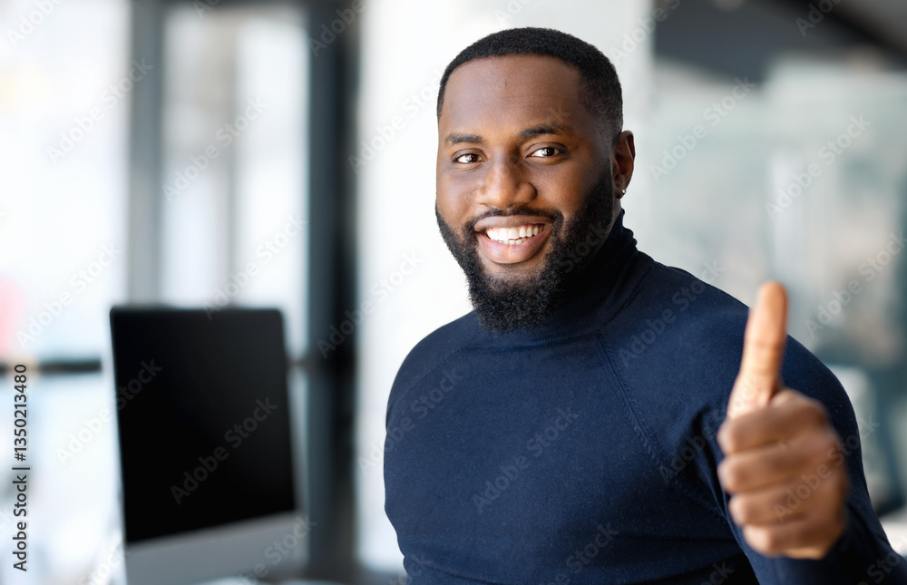 Successful and confident businessman giving thumbs up