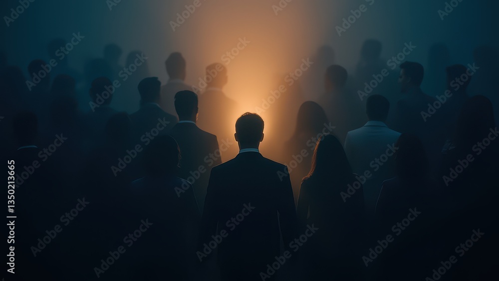Fototapeta premium Man Leading a Crowd Towards the Light