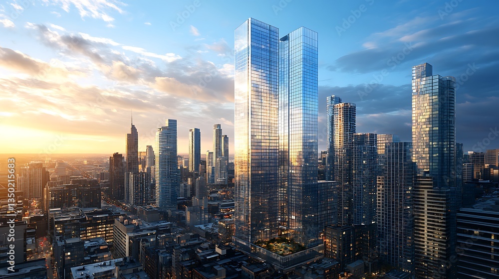 Fototapeta premium Beautiful manor with gardens and fountains at sunset scene high resolution picture