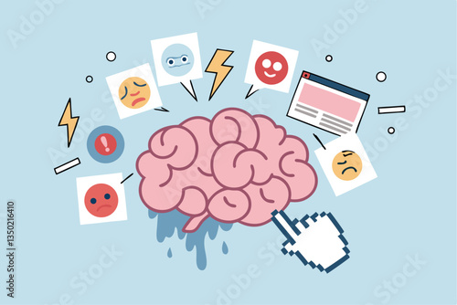 Brain rot toxic social media addiction causing depression, anxiety and negative harmful mind, online overwhelmed, cyber bullying or doomscrolling concept, human brain rot with toxic social media.