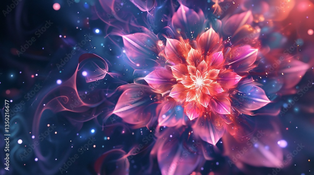 Glowing fractal flower art, cosmic background, digital design Glowing fractal flower art, cosmic background, digital design