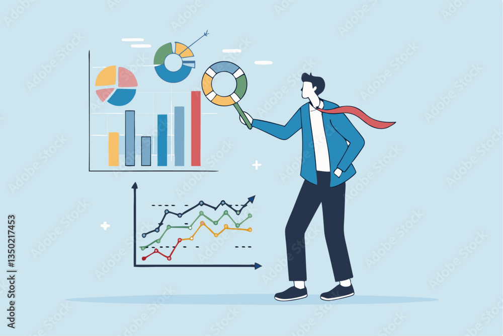 Obraz premium Financial data, investment chart and graph diagram, accounting report, datum growth, marketing analysis, statistics presentation concept, businessman present financial data diagram with dollar sign.