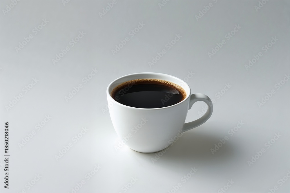 A simple white cup brimming with dark, rich coffee, a quiet moment of morning calm against a bright white background. A simple white cup brimming with dark, rich coffee, a quiet moment of morning calm against a bright white background.