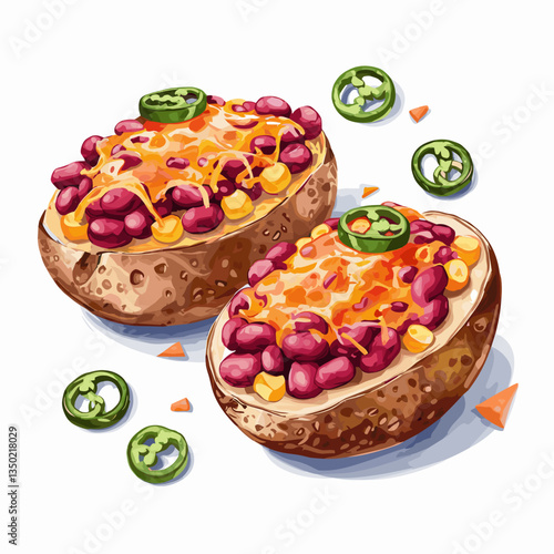 Cheesy Tex-Mex Loaded Baked Potatoes – Watercolor Style