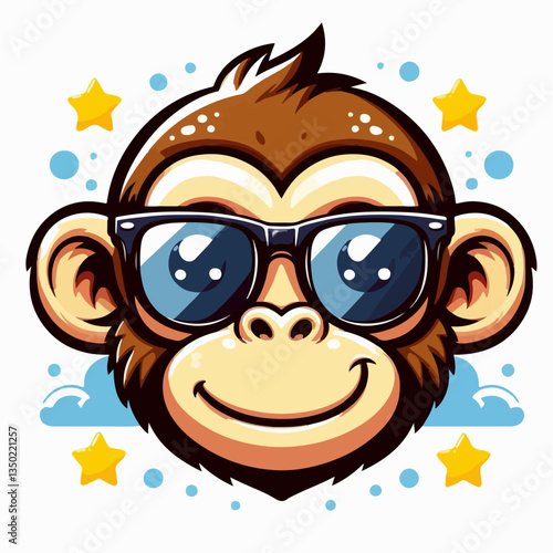 cartoon vector illustration of a monkey wearing glasses