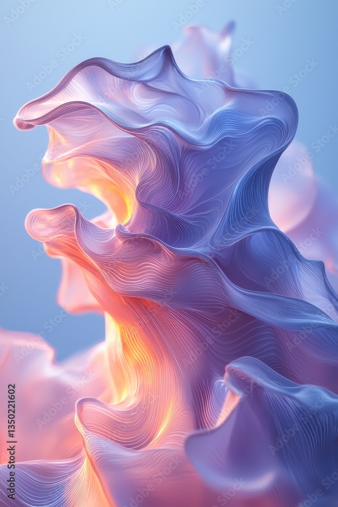 Obraz premium Abstract 3D shape with purple and orange gradients on a blue background
