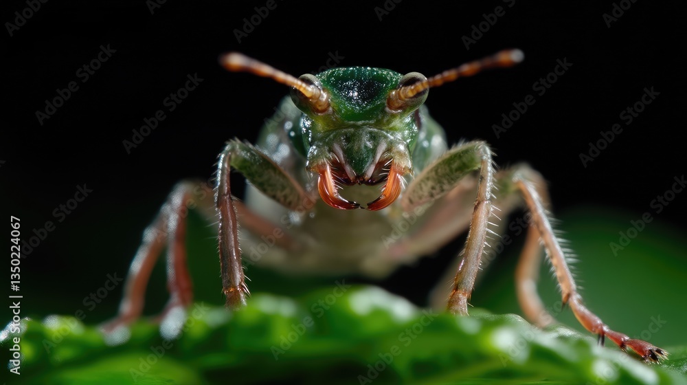 Close-up of a vibrant green beetle on a leaf Close-up of a vibrant green beetle on a leaf