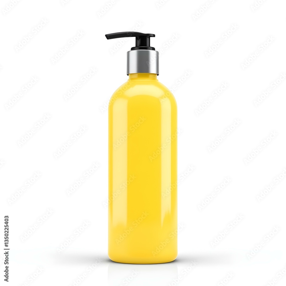 One single new clean blank generic yellow shampoo bottle, object isolated on white, cut out, front view, empty mockup template, no label, no logo. Bathroom supplies, beauty, hygiene product container One single new clean blank generic yellow shampoo bottle, object isolated on white, cut out, front view, empty mockup template, no label, no logo. Bathroom supplies, beauty, hygiene product container