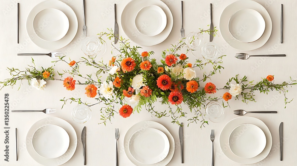 Elegant floral centerpiece for dinner table setting. Elegant floral centerpiece for dinner table setting.