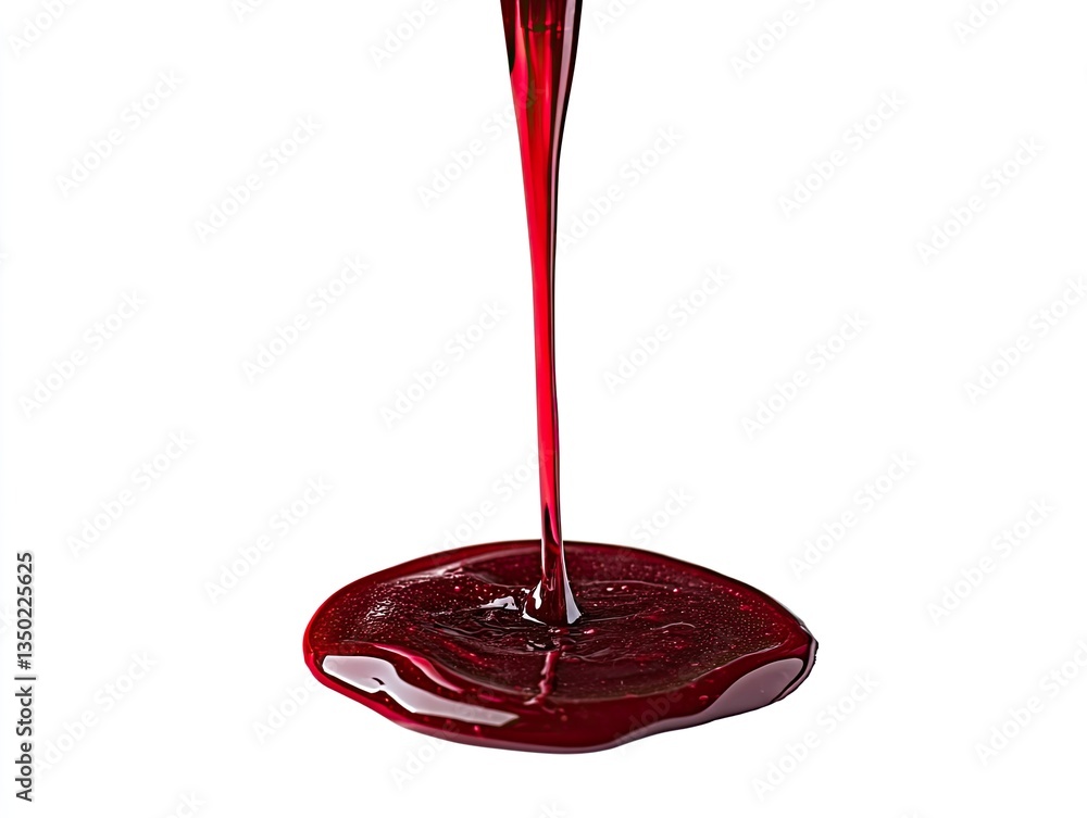 Red liquid pouring, isolated, studio shot, drips and pools Red liquid pouring, isolated, studio shot, drips and pools