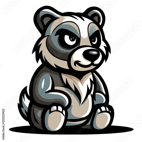 an illustration of a serious panda sitting. The panda has a determined expression on its face