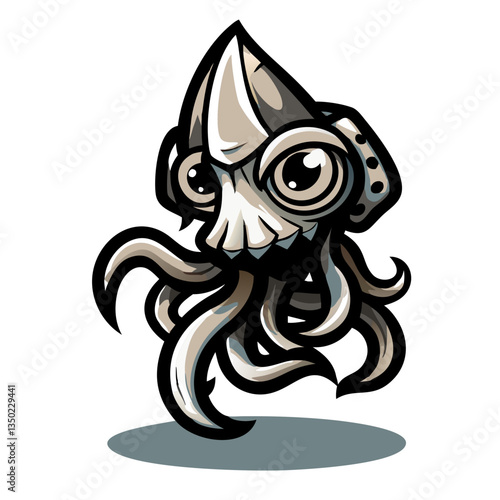 cartoon squid illustration, an illustration of an adorable cephalopod creature, exuding cuteness with its big eyes and playful tentacles