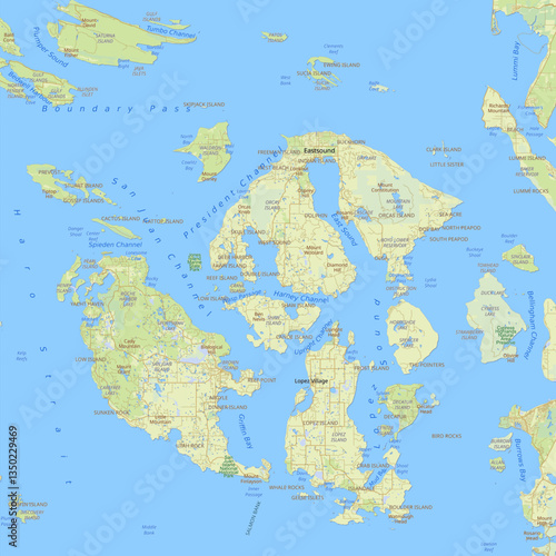 Map of San Juan Islands, Washington, USA 