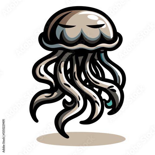 A detailed illustration of a jellyfish with a calm and serene appearance, perfect for design elements
