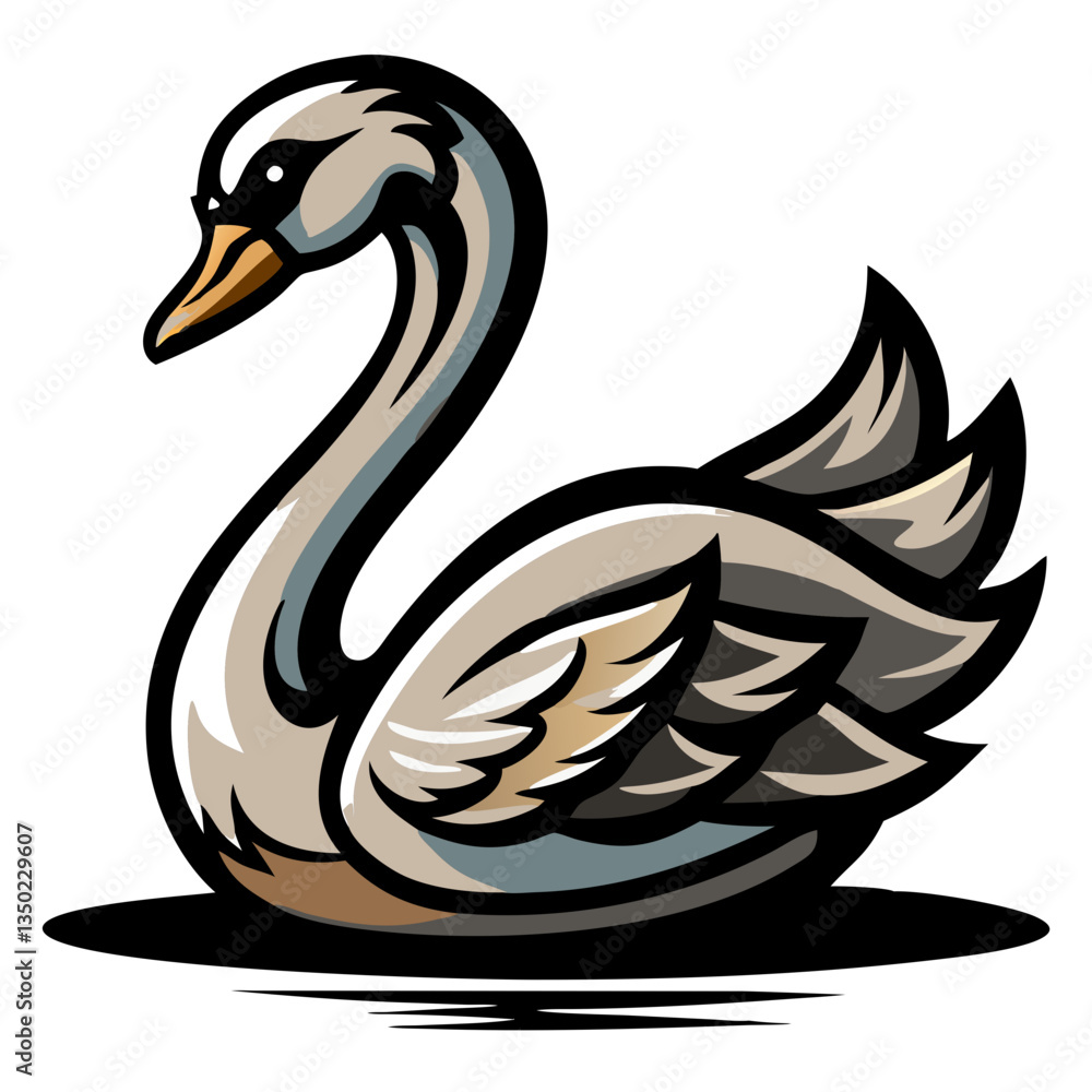 Obraz premium a graceful swan illustration gliding smoothly across water, exuding elegance and serenity. The swan's curved neck and poised demeanor create a sense of tranquility.