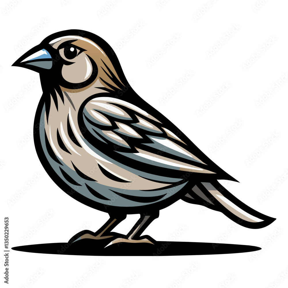 Obraz premium A detailed illustration of a perched bird. The bird's detailed features and posture stand out against a simple background. 