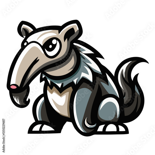 a cute anteater cartoon with big eyes and a friendly expression. The anteater has a long snout and a bushy tail