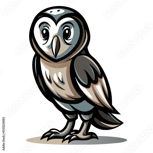an adorable cartoon illustration of an owl standing and looking at the viewer. The owl has big, captivating eyes and soft, inviting colors.