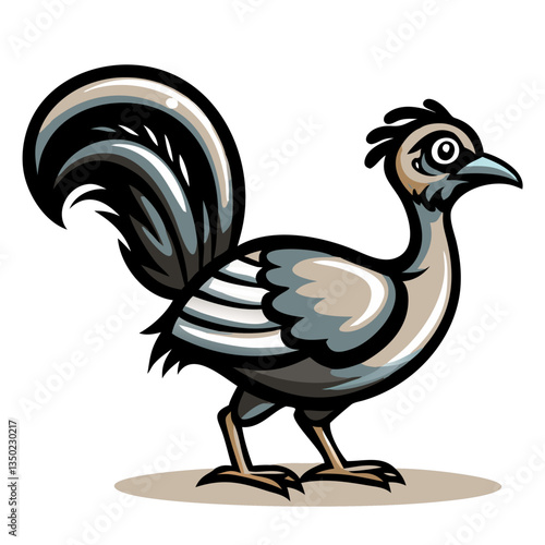 a stylized illustration of a roadrunner bird with a distinctive crest and patterned feathers, standing proud