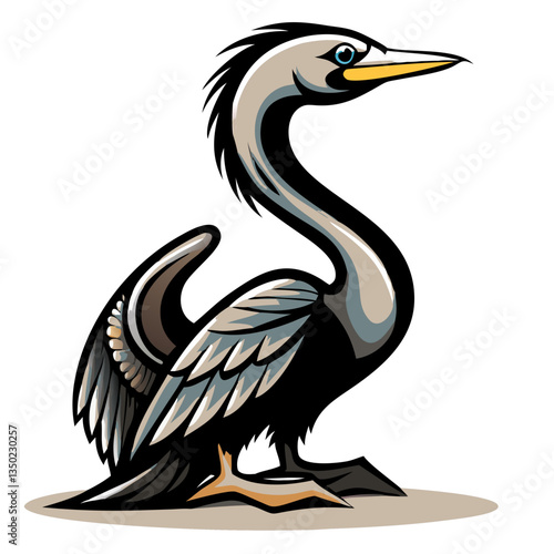a cormorant standing gracefully, showing off its sleek and elegant profile