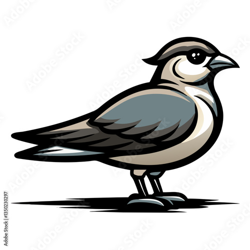 a cartoon illustration of a bird with unique feather markings and a stylish crest, standing boldly