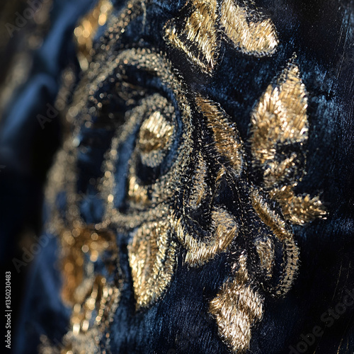 Wallpaper Mural Intricate embroidery on luxurious fabric, rich golden patterns, dark velvety background, detailed close-up
 Torontodigital.ca
